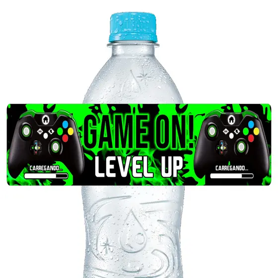 10 Adesivos Para Água 500ml Videogame - Pronto para aplicação, Decoração Festa Aniversário