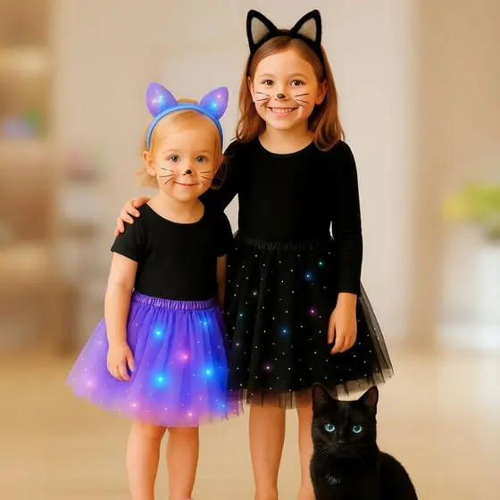 Fantasia Infantil Gatinho Completa Saia Tule+Tiara Orelhinha-Festa Fantasia Halloween Dia das Bruxas
