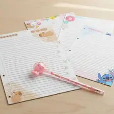 Folhas de Fichário c Desenho Vários Personagens Pautadas A4 c 70 Folhas- Caderno Universitário Disco