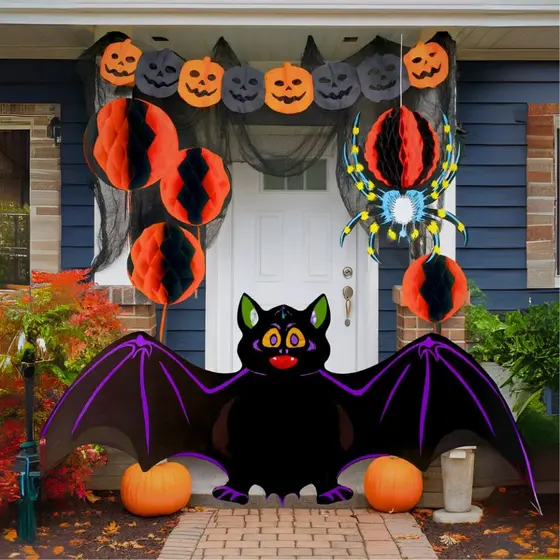Kit Decoração Halloween Completa PREMIUM Morcego e Aranha 3D- Varal Abóbora Festa Horripilante