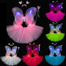 Fantasia Asa Borboleta Fada com LED Pisca Completa Adulto e Infantil Varinha + Tiara Festa Carnaval