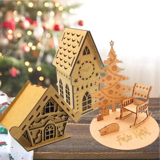 Cenário Decoração de Natal Cidade Natalina Casa Estilo Europeu em MDF