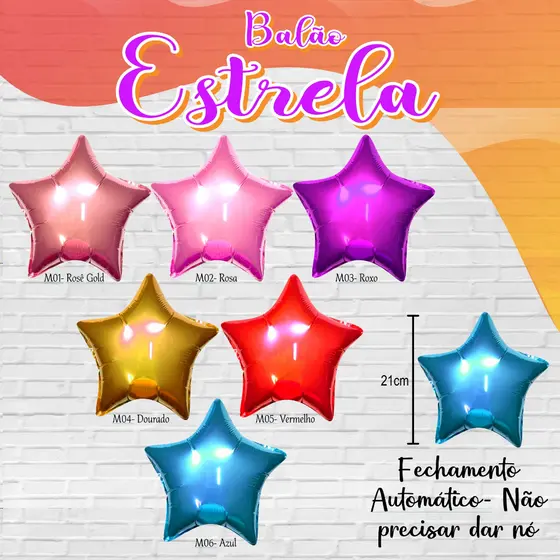 Balão Estrela Metalizada 21cm- Espaço Centro de Mesa Bexiga Decoração Festa Aniversário Lembrancinha