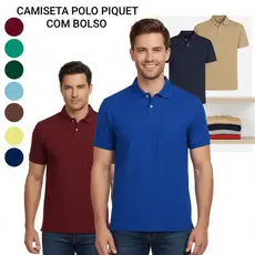 Camisa  Polo Masculina Piquet Com Bolso100% Algodão Verão