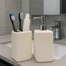 Kit Acessórios De Banheiro Lavabo 2 Peças Cerâmica Porta Escova e Porta Sabonete Líquido