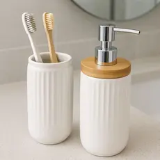 Kit Acessórios De Banheiro Lavabo 2 Peças Cerâmica Porta Escova e Porta Sabonete Líquido