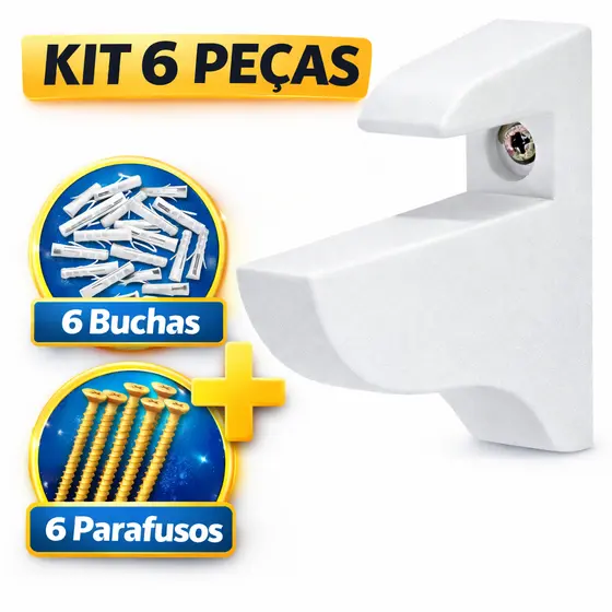 Kit  Suportes Bico de Tucano Branco para Prateleira com Buchas e Parafusos