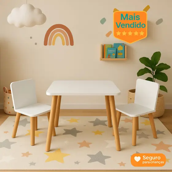 Mesa Infantil com Cadeira em MDF 60x60 Ideal para Atividades, Estudos e Brincadeiras Móveis Casa