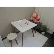 Mesa Infantil 60 cm Em Mdf  Pés De Madeira com 1Banco 50Cm ALTURA