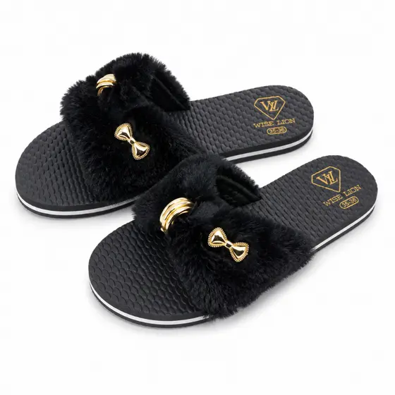 Chinelo Rasteirinha Feminina Brilho Lurex Pelúcia Confortável Casual Luxo WL