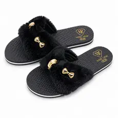 Chinelo Rasteirinha Feminina Brilho Lurex Pelúcia Confortável Casual Luxo WL