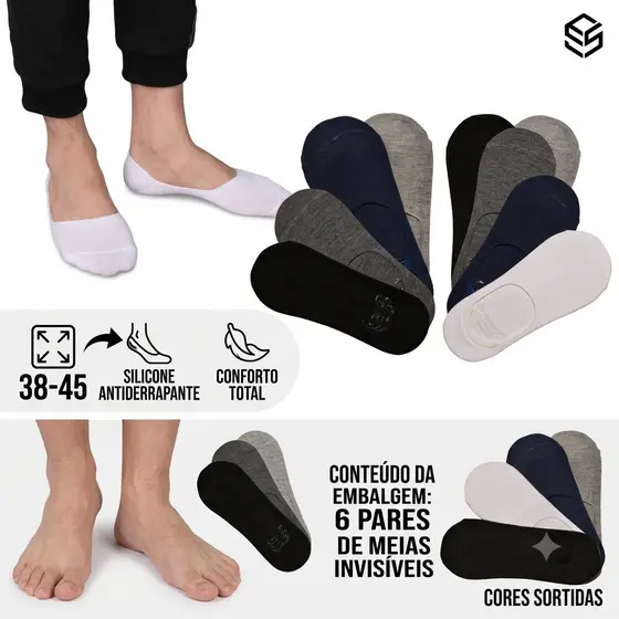 Kit 6 Pares Meia invisível  Masculina A solução para quem odeia meia aparecendo