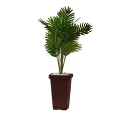 Planta Artificial Palmeira Grande  + Vaso Grande Decorativo Polipropileno + Pedras Brancas Enfeite