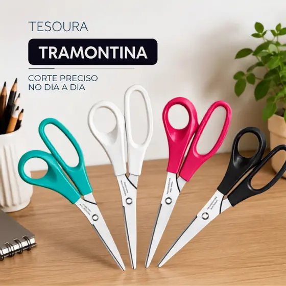 Tesoura Tramontina Supercort 8" Uso Geral Aço Inox Profissional Multiuso Escritório Escola Artesanato Grande Média