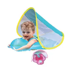 Boia Inflável Infantil com Toldo Protetor Solar Removível Piscina Praia Bebê Criança