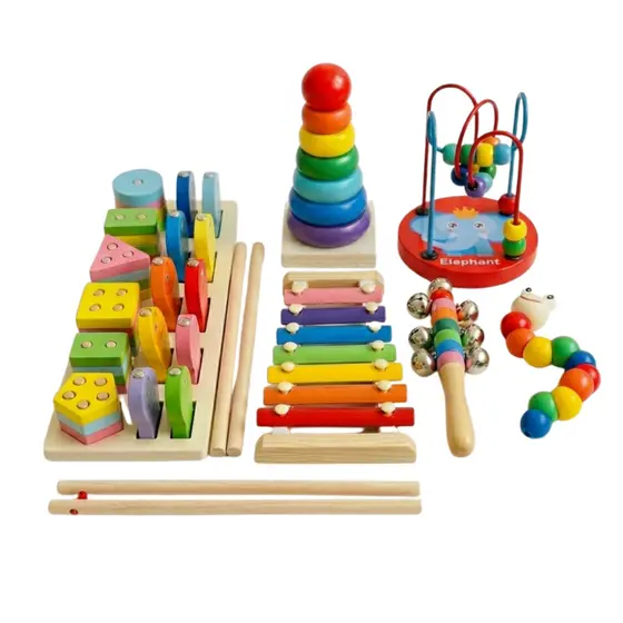 Super Kit Montessori Educativo Com 6 Brinquedos de Madeira Sensorial Infantil Coloridos