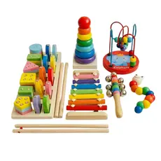 Super Kit Montessori Educativo Com 6 Brinquedos de Madeira Sensorial Infantil Coloridos