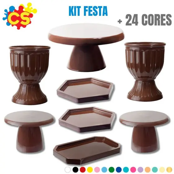 Kit Festa - 1 Boleira Cake Slim 22X11, 2 Vaso Romano, 2 Mini Sextavada, 2 Mini Slim, 1 Mini Lapidada