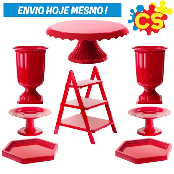 Kit 1 Boleira Cake Renda 22, 1 Escadinha, 2 Vaso Romano, 2 Mini Cake, 2 Bandeja Sextavada