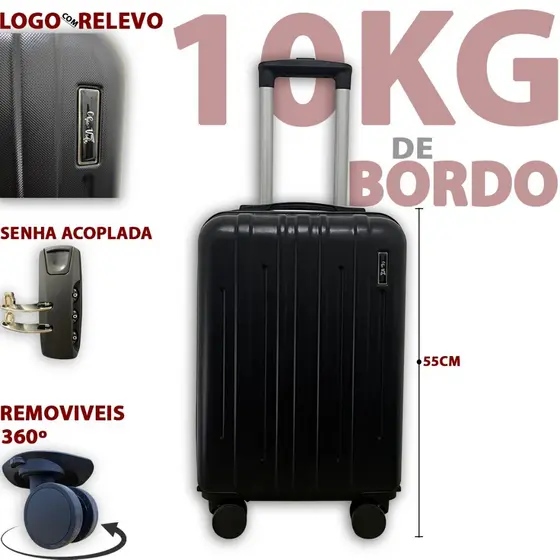 Mala de Bordo 10 Kg Roda Dupla Mala Viagem Rodinhas 360° 2026 Novo Com Senha