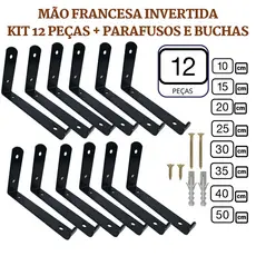 Mão Francesa Invertida 12 Peças Preta Prateleira Industrial Cantoneira Invisível Suporte Microondas com Parafusos para Instalação