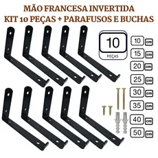 Mão Francesa Invertida 10 Peças Preta Prateleira Industrial Cantoneira Invisível Suporte Microondas com Parafusos para Instalação