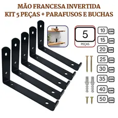 Mão Francesa Invertida 5 Peças Preta Prateleira Industrial Cantoneira Invisível Suporte Microondas com Parafusos para Instalação
