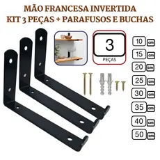 Mão Francesa Invertida 3 Peças Preta Prateleira Industrial Cantoneira Invisível Suporte Microondas com Parafusos para Instalação