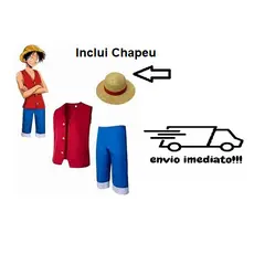 Fantasia Infantil Anime Luffy Colete e Chapeu