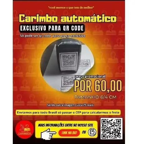 carimbo automático exclusivo para QR Code 6/4 cm