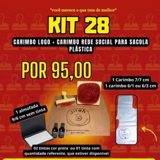 carimbo para sacola de plástico kit 28 redes( carimbo 7/7 cm + 1 de rede social+ almofada e tinta )
