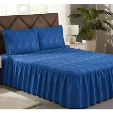 Colcha Casal Bordada Com Babado Cama Box Cobre Leito Com Forro 3 Peças