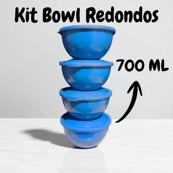 Kit Bowl com 4 Potes Redondos 700 ml.