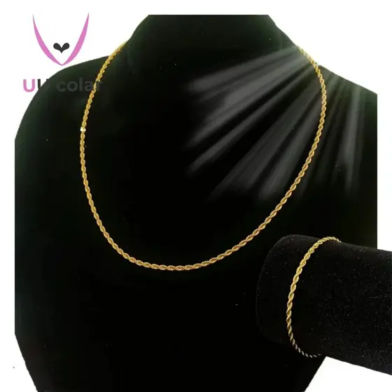 Kit de Pulseira e Colar em Cordão de Aço/Dourado Prata - Diversos Comprimentos Disponíveis