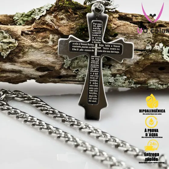 Colar de prata masculino Ternos elegantes para homens colar e pulseira de prata com pingente de cruz