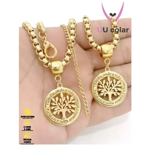 Conjunto Feminino Árvore da Vida – Colar e Pulseira Veneziana Folheados a Ouro