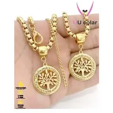 Conjunto Feminino Árvore da Vida – Colar e Pulseira Veneziana Folheados a Ouro