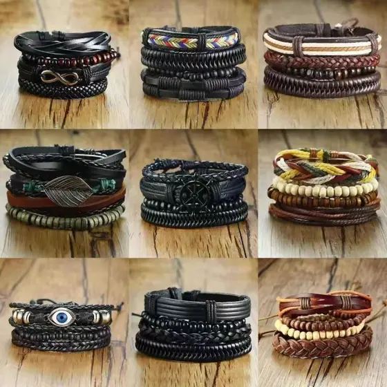 Kit 3 Pulseiras de Couro Boêmicas – Presente Perfeito para Homens e Mulheres