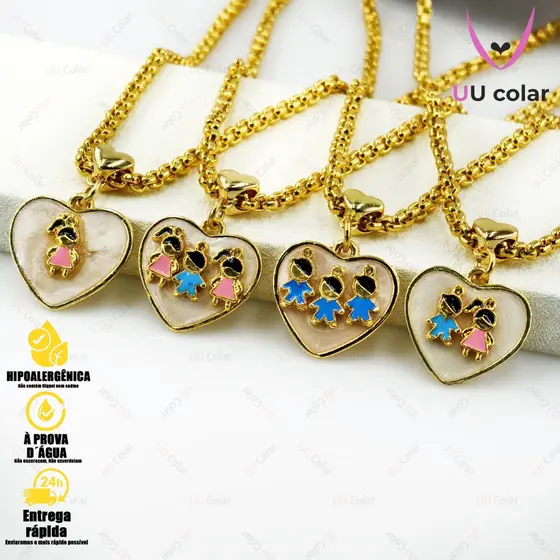 Colares - Elegantes de Coração com Zircônia para Meninos e Meninas Corrente Banhados a Ouro e Prata