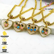 Colares - Elegantes de Coração com Zircônia para Meninos e Meninas Corrente Banhados a Ouro e Prata