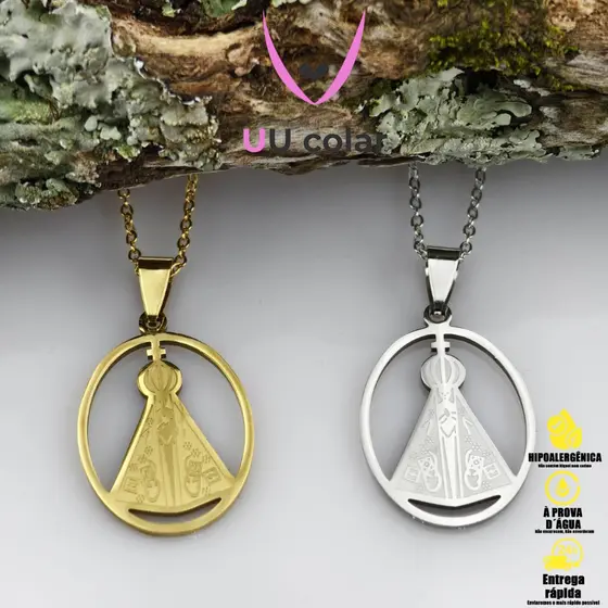 Corrente Unissex de Aço Inoxidável com Pingente de Medalha de Nossa Senhora Aparecida Elegância 316L