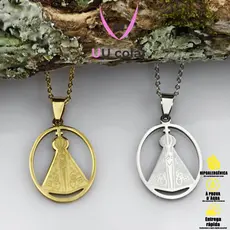 Corrente Unissex de Aço Inoxidável com Pingente de Medalha de Nossa Senhora Aparecida Elegância 316L