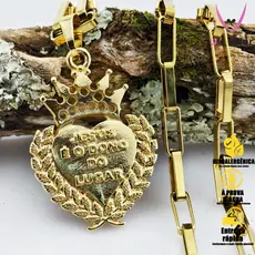 Corrente Cadeado (7MM-70CM) + Pingente Jesus e o Mestre do Lugar - Fecho Marcado, Banhado a Ouro 18K