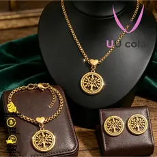 Conjunto de Bijuterias Femininas Árvore da Vida, Colar Pulseira e Brincos Delicados