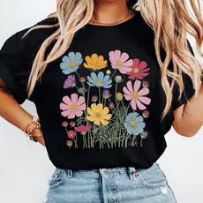 Camiseta Feminina Estampada Wildflower Botanical Confortável Algodão Moda Atual
