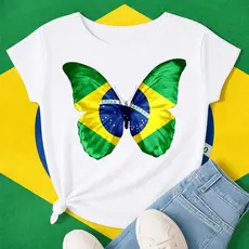 Camiseta Brasil Feminina Branca Estampa Patriota Verde Amarelo Azul Torcida M G GG