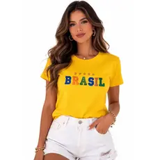 Camiseta Copa Brasil Tropical feminina Brasil, tecido macio e confortável. Envio Imediato