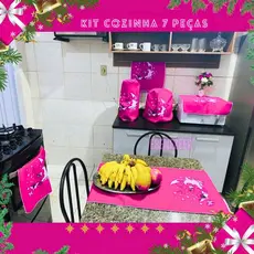 Kit Cozinha 7 Pçs Decoração Natal Enfeites Natalino Christmas Decoration Pano Prato Papai Noel Sinos
