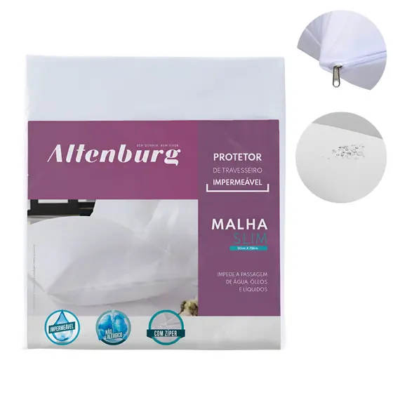 Protetor Travesseiro Altenburg Impermeável Malha Slim Antialérgico Antiácaro Zíper 50x70cm