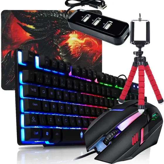 Mobilador Completo Top Teclado Semi Mecanico Mouse Led Mousepad Tapete